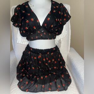 Floral Black Skirt and top set size large new with tags